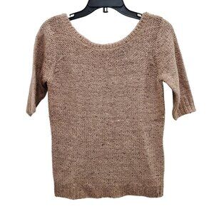 Cynthia Rowley Women's‎ Beige Rose Gold Sequin Wool Mohair Blend SS Sweater Sz S